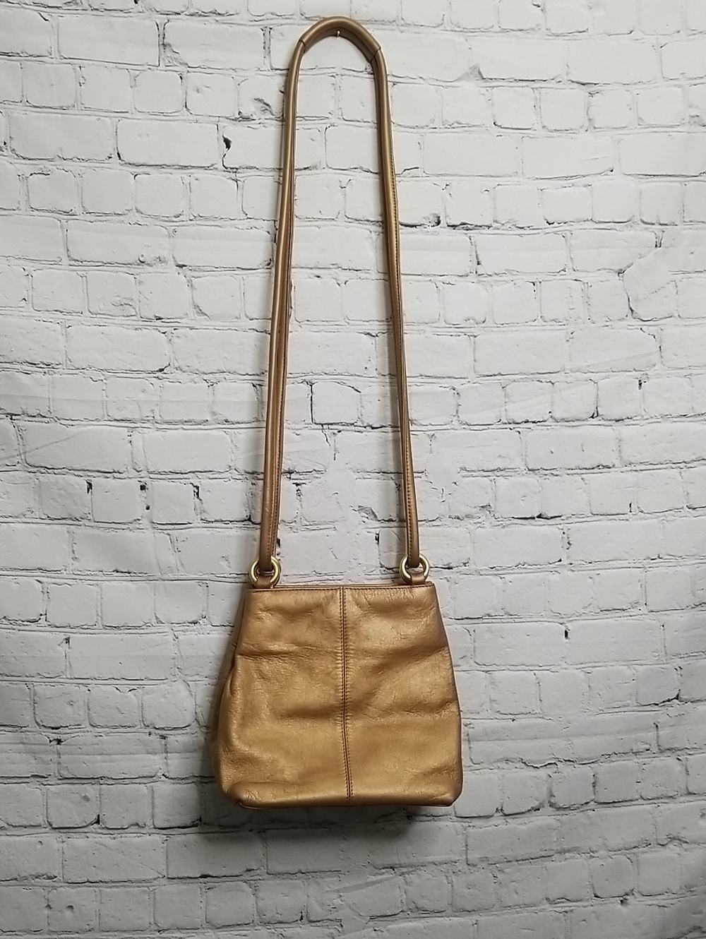 L.S.J. Vintage womens purse gold color long straps for crossbody GUC
